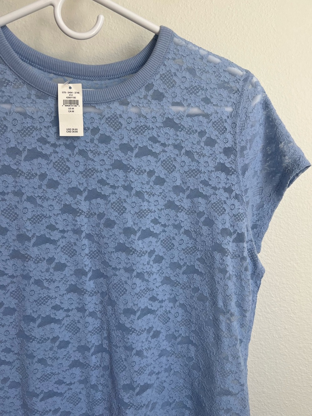 aerie NWT Light Blue Floral Lace Short Sleeve Tee
